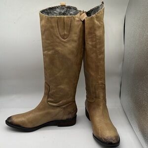 Sam Edelman Womens Penny Boot Tall Light Tan Leather Burnished Toe Boho
